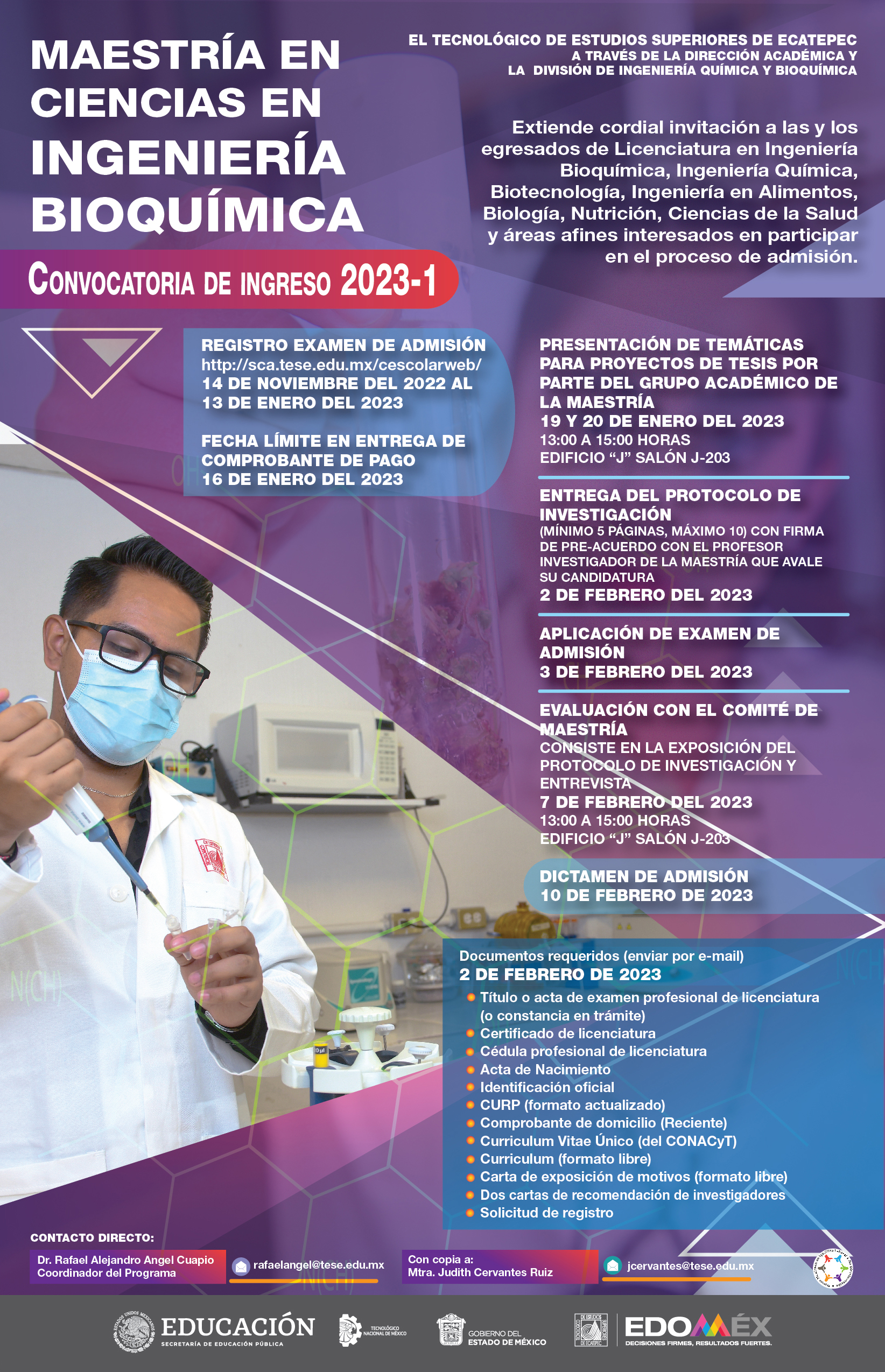 Convocatoria Maestría en Ciencias en Ingeniería Bioquímica 2023-1
