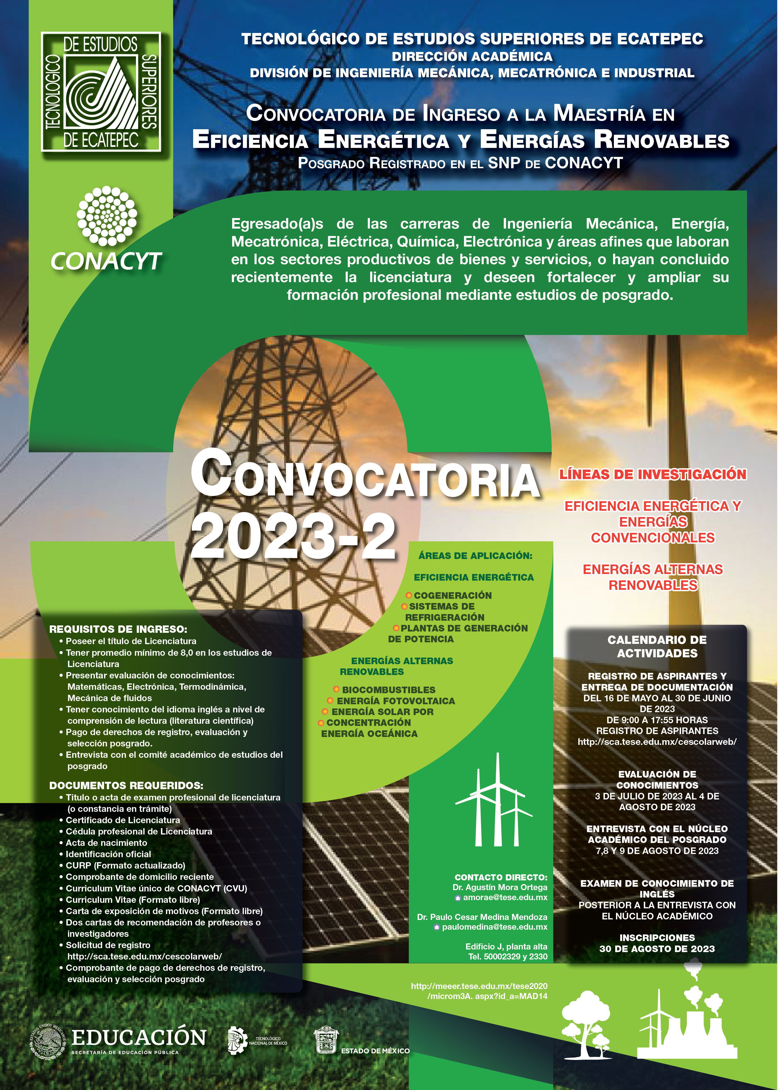 Convocatoria de Ingreso a la Maestría en Eficiencia Energética y Energías Renovables 2023-2