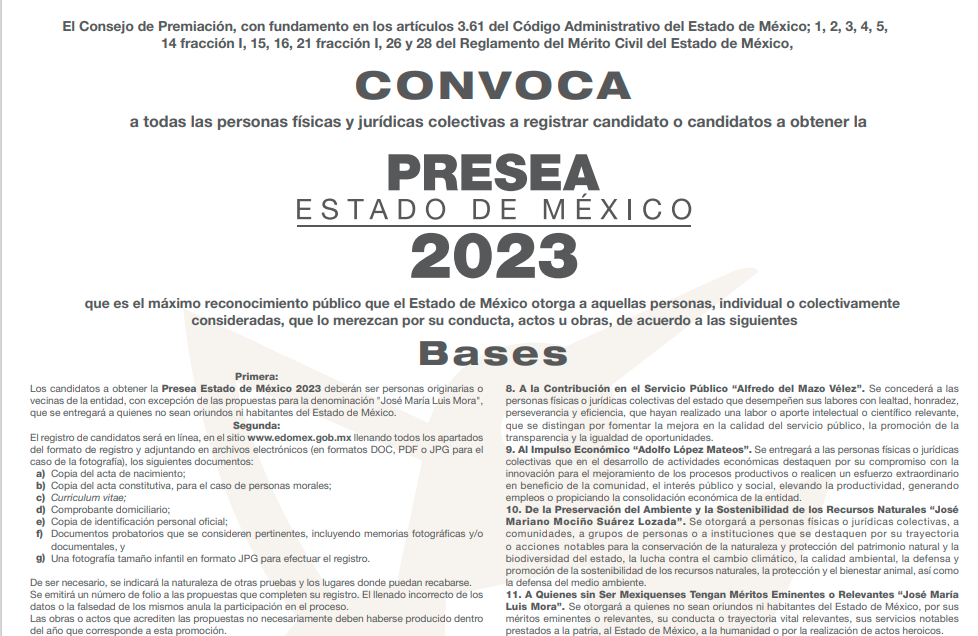Convocatoria Presea Edomex 2023