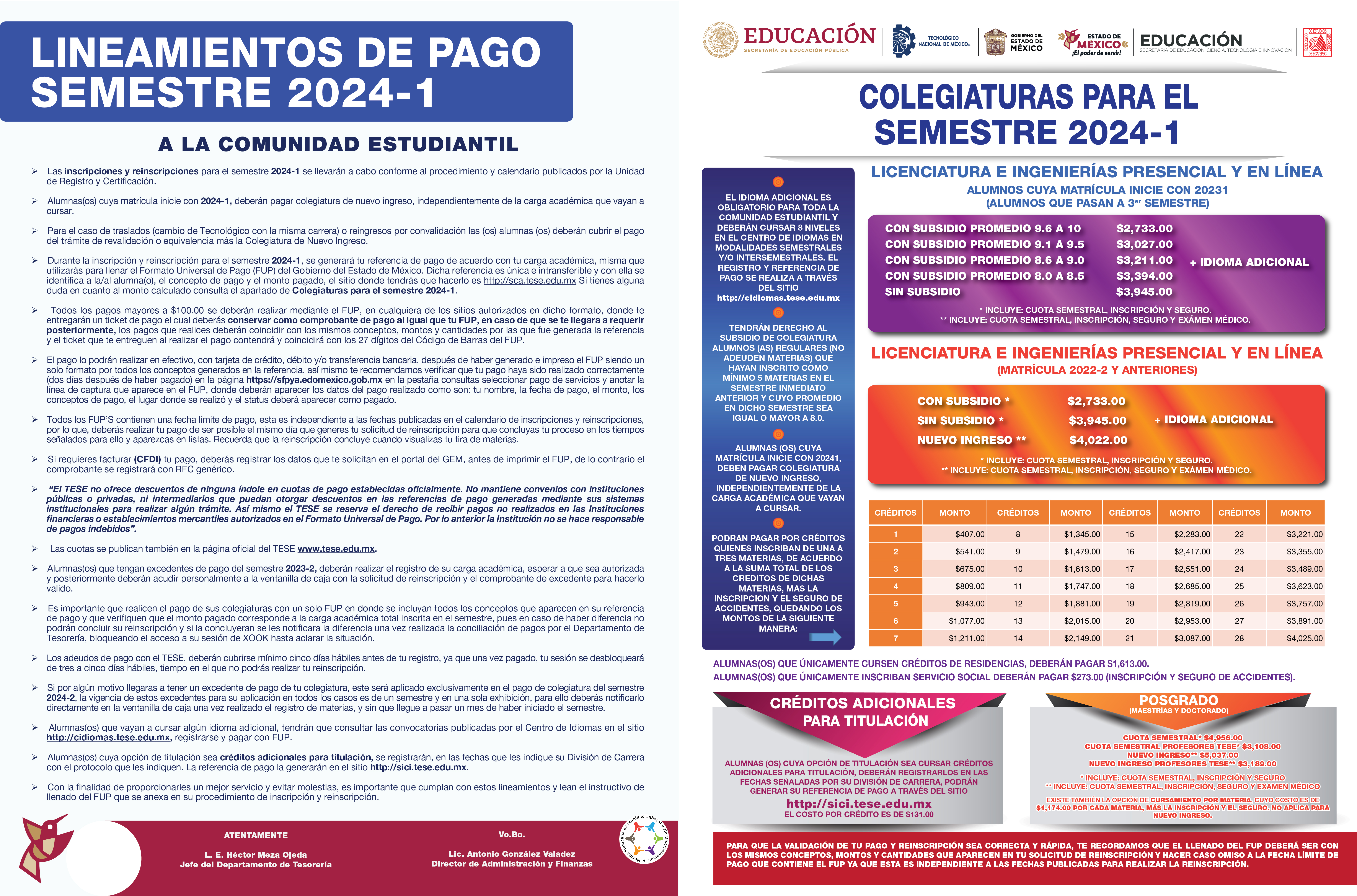 LINEAMIENTOS DE PAGO Y CUOTAS PARA EL SEMESTRE 2024-1