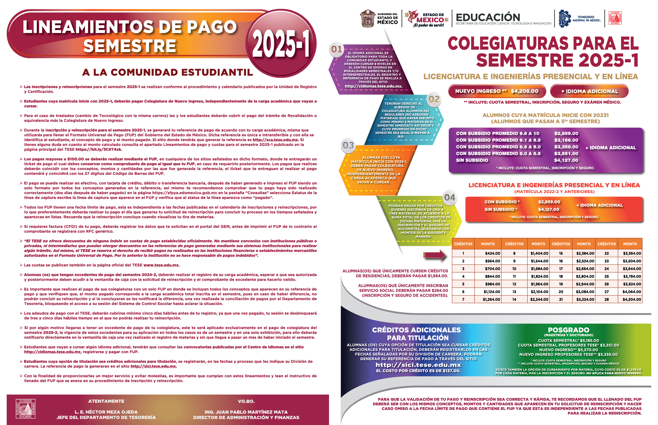 LINEAMIENTOS DE PAGO Y CUOTAS PARA EL SEMESTRE 2025-1